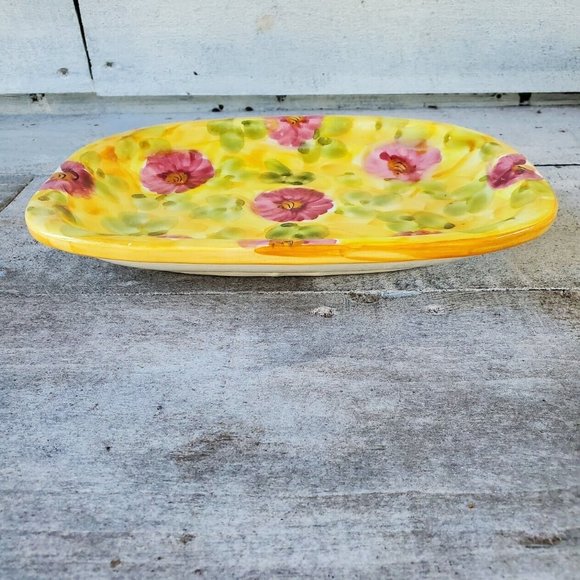 Ceramica Padilla Padilla Serving Dish Spain Floral Yellow Pink Like New - Picture 2 of 8